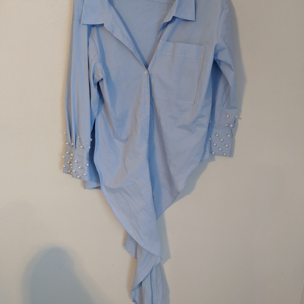 SOLD Zara Woman Light Blue Button Down - Picture 6 of 8